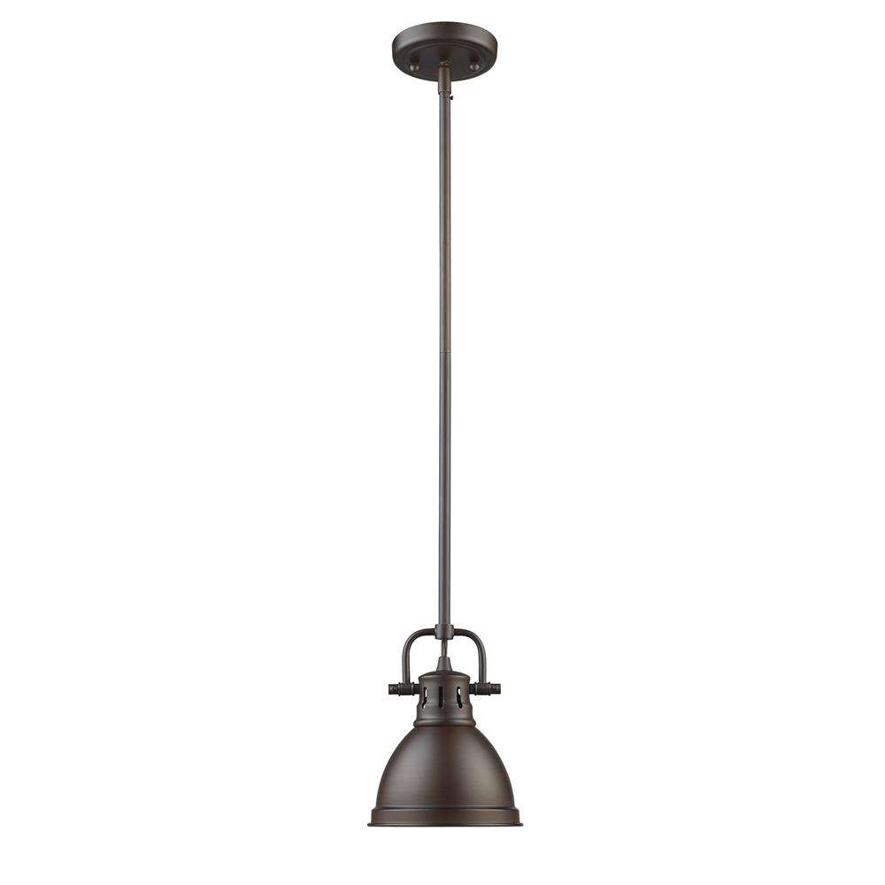 Golden Lighting 3604-M1L RBZ-RBZ Duncan Mini Pendant with Rod in Rubbed Bronze with Rubbed Bronze Shade